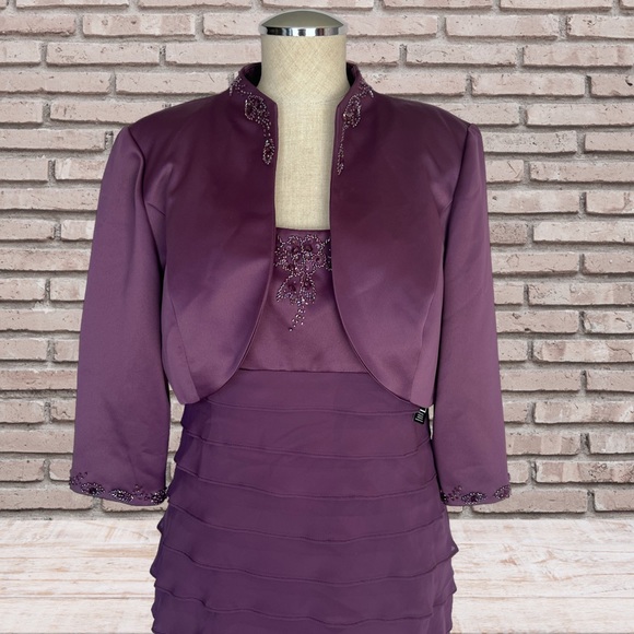 ALEX Evenings 2pc Rhinestone Purple Dress Blazer Suit 10 petite NWT - Picture 2 of 12
